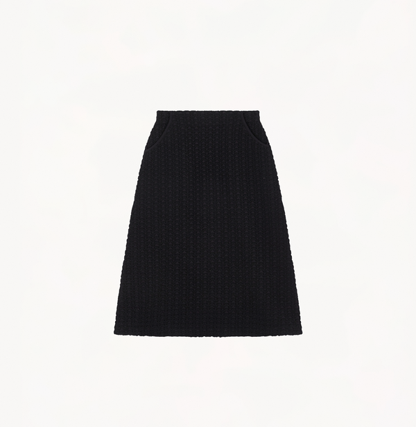 A-line midi skirt in black.