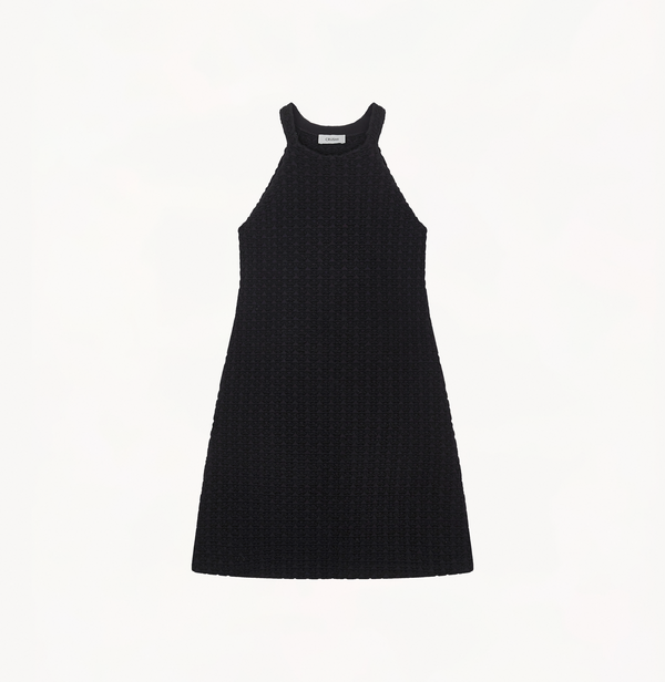 EMBOSSED BLACK HALTER DRESS CRUSH Collection EMBOSSED BLACK HALTER DRESS CRUSH Collection