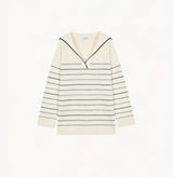 Sailor-collar sweater in blue/white wool stripes.