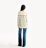 Sailor-collar sweater in blue/white wool stripes. rear-view