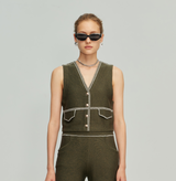 DENIM-LOOK WOOL V-NECK VEST