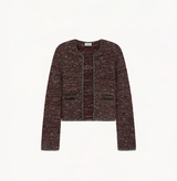 Bouclé jacket in burgundy.