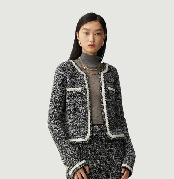 BOUCLÉ METALLIC PLACKET JACKET