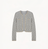 Bouclé placket jacket for women in grey.