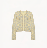 Bouclé placket jacket for women in yellow.