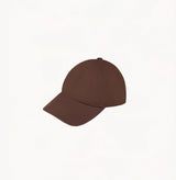 Brown baseball cap in cotton twill with embroidered monogram logo and classic coffee tones.