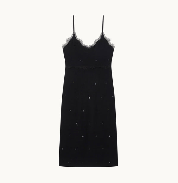 Wool lace cami dress in Black.