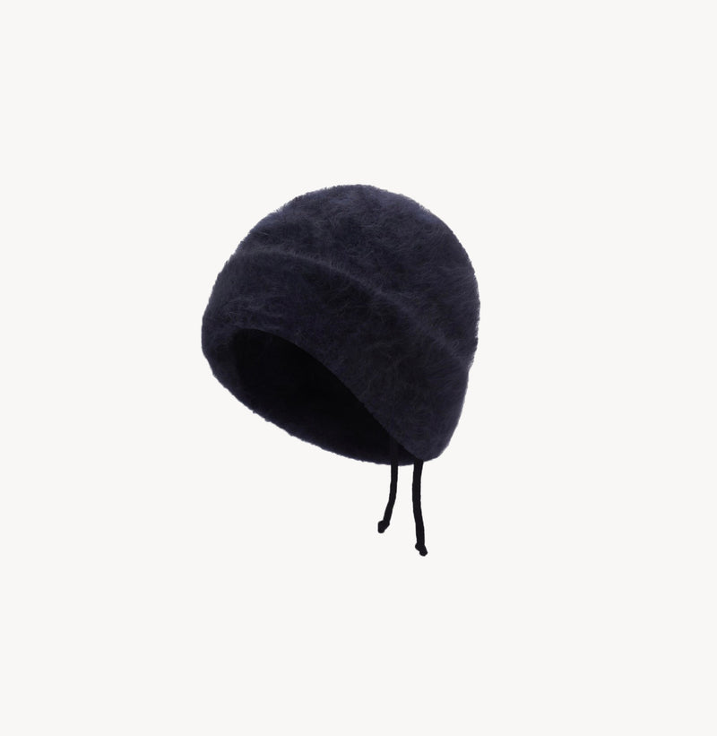 Fluffy cashmere beanie with crystal in Dark grey.