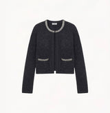 FLUFFY CASHMERE CRYSTAL EMBELLISHED PLACKET CARDIGAN