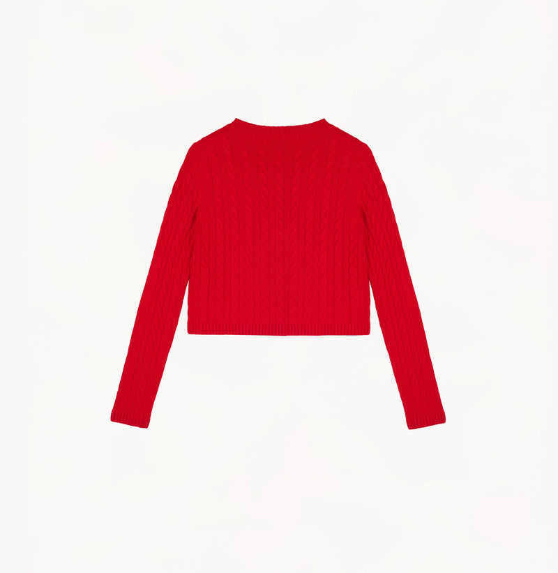 CASHMERE CABLE-KNIT CREWNECK CARDIGAN