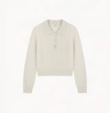 FLUFFY CASHMERE POLO SHIRT WITH CRYSTAL BUTTONS