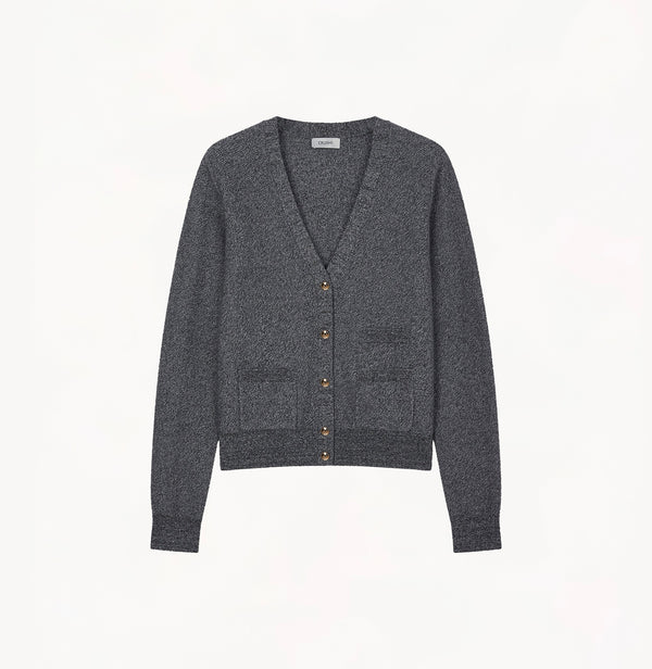 CASHMERE WOOL BLEND HERRINGBONE CARDIGAN