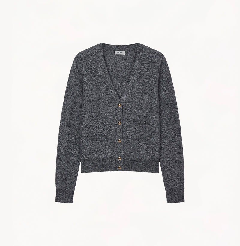 CASHMERE WOOL BLEND HERRINGBONE CARDIGAN