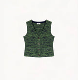 Green wool-cashmere blend vest with camo-inspired contrast texture.