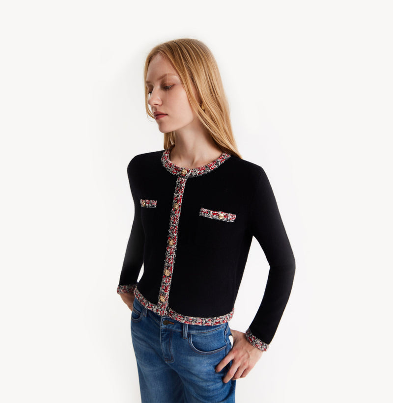SPECKLE TWEED TRIM CARDIGAN