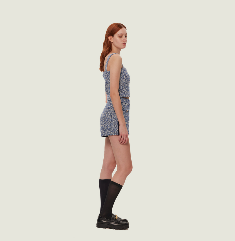 Boucle knit tank top in blue. right-view