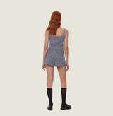 Boucle knit tank top in blue. rear-view