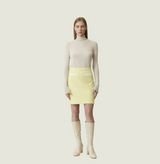 Jacquard skirt in yellow and white  with high waist. left-view