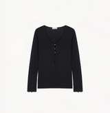 Cut-out silk cashmere shirt in black.