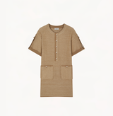 Denim-look dress for women in camel.