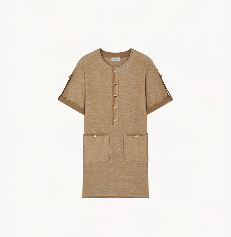 Denim-look dress for women in camel.