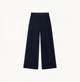 Flare pants with a denim look in navy blue.