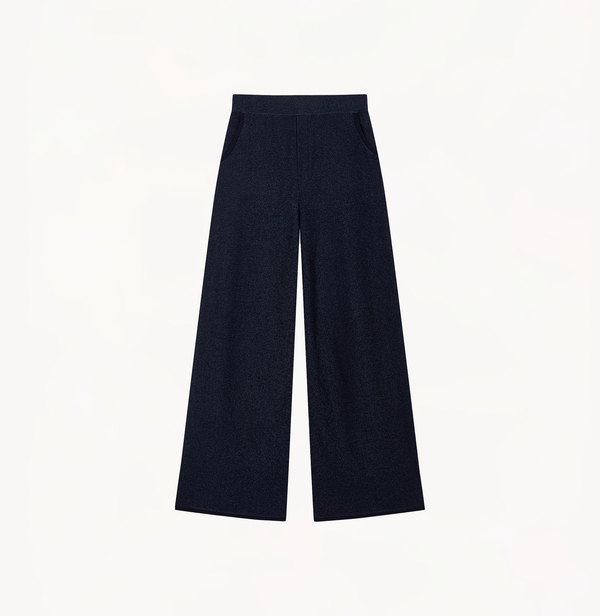 Flare pants with a denim look in navy blue.
