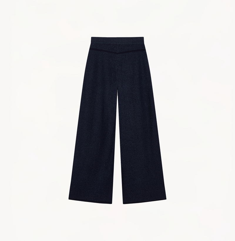 DENIM-LOOK WIDE-LEG FLARED TROUSERS