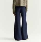 DENIM-LOOK WIDE-LEG FLARED TROUSERS