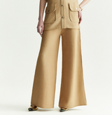 DENIM-LOOK WIDE-LEG FLARED TROUSERS