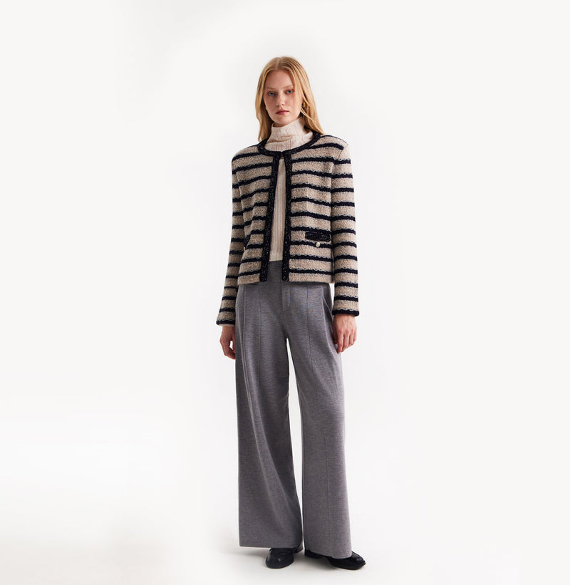 TWEED STRIPED CREWNECK JACKET