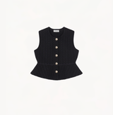 Flared hem vest in black.