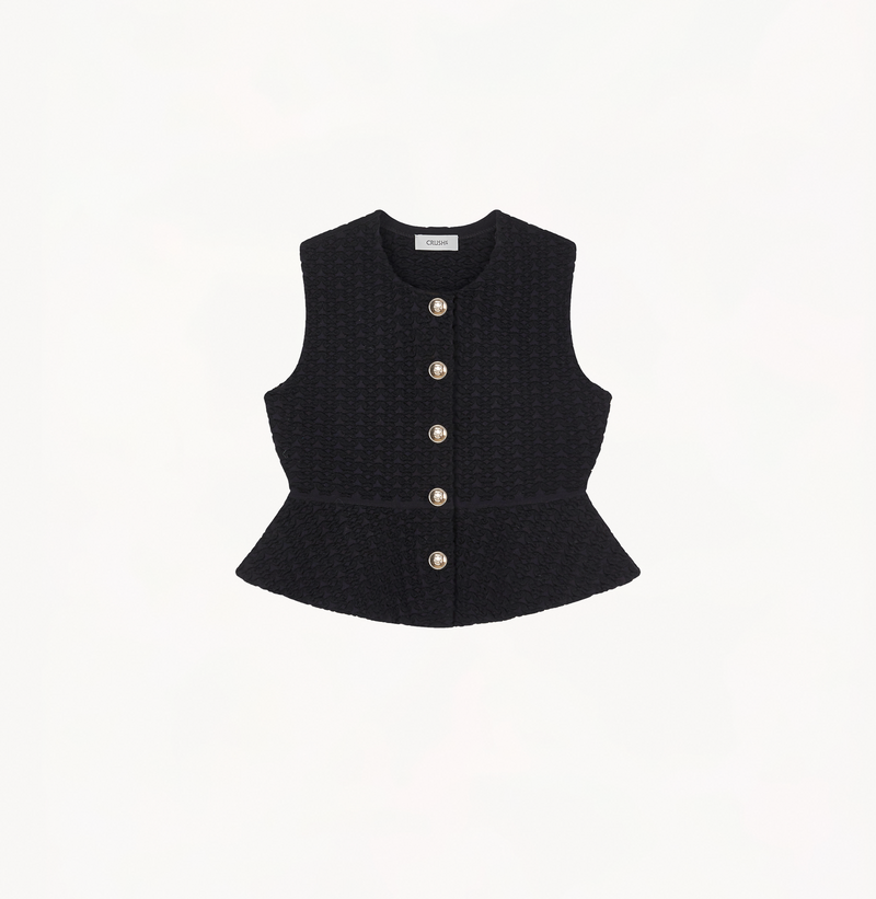 Flared hem vest in black.