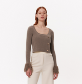 FRINGED ASYMMETRIC CASHMERE-BLEND U-NECK SWEATER