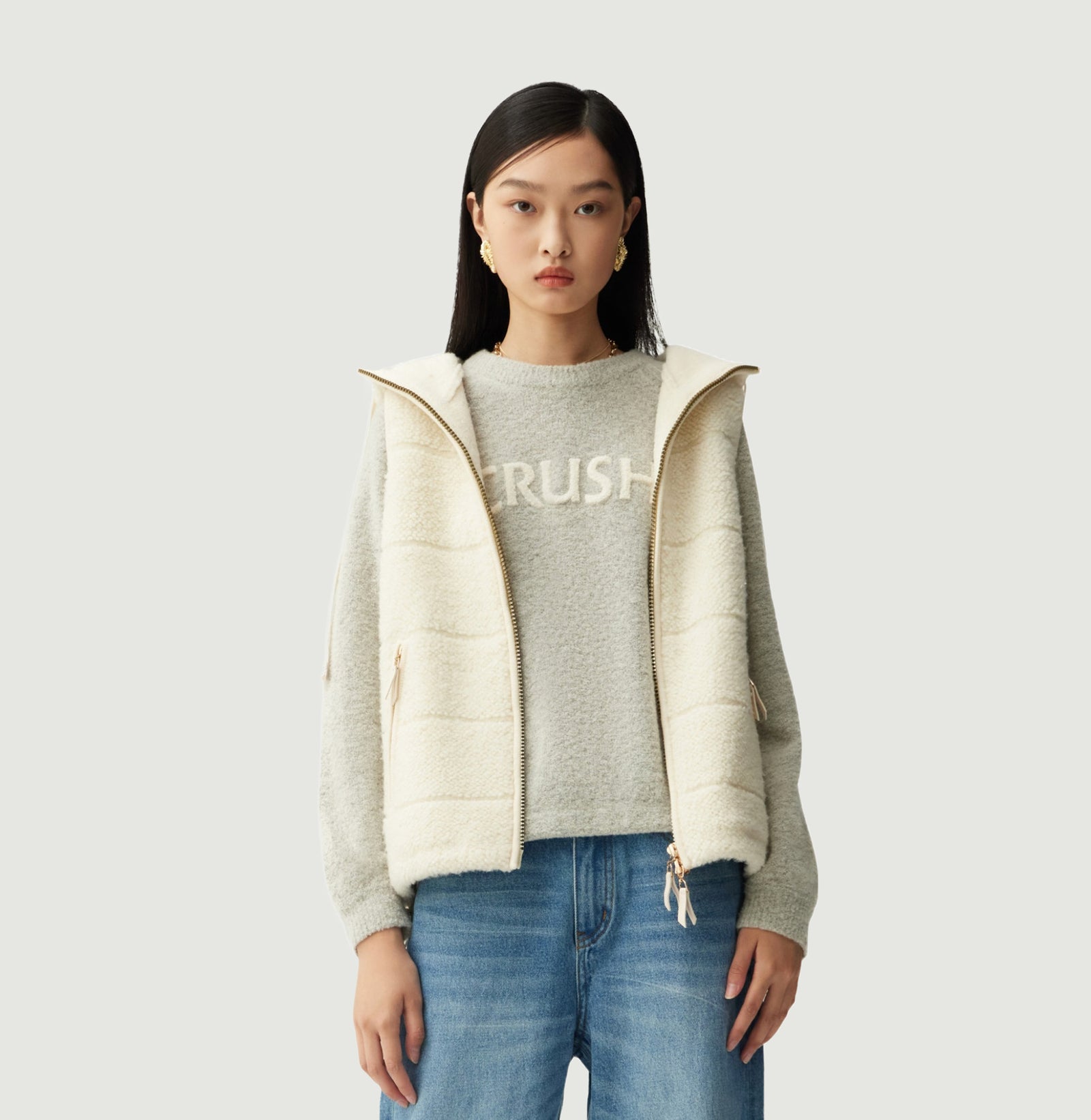 TEDDY BOUCLÉ HOODED GILET VEST – CRUSH Collection