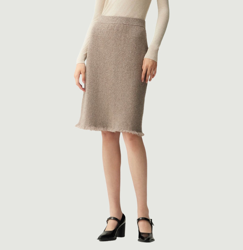 CASHMERE WOOL BLEND HERRINGBONE SKIRT