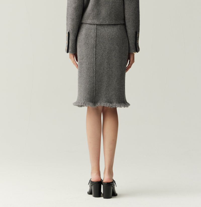 CASHMERE WOOL BLEND HERRINGBONE SKIRT