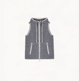 Grey wool-blend fleece hooded vest.
