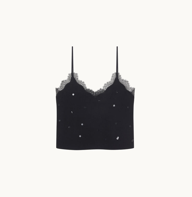 Wool lace cami in Black.