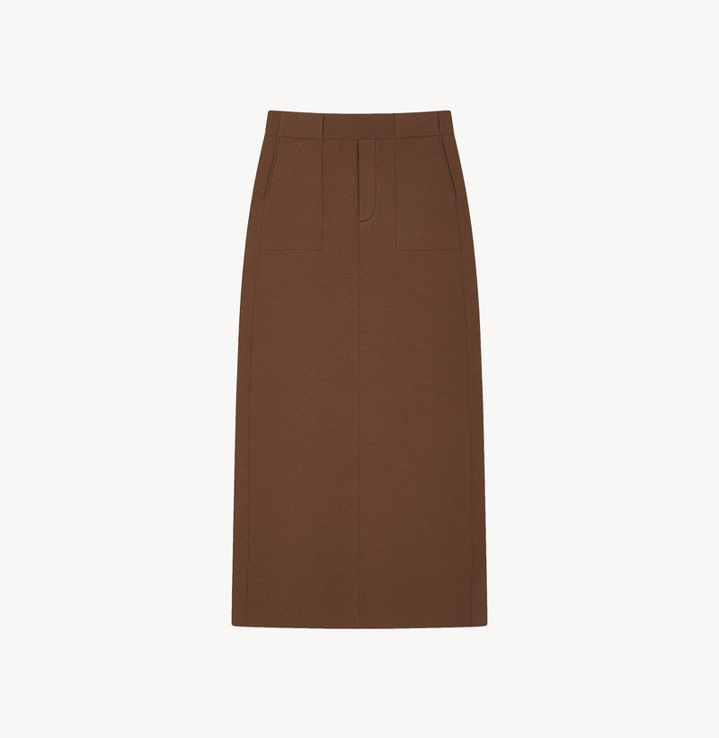 Long wool skirt in Cocoa.