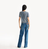 Classic blue mid waist straight jeans. rear-view