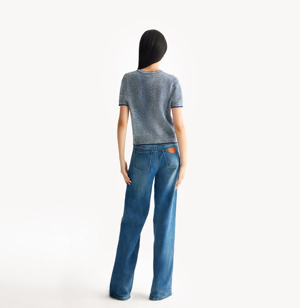 Classic blue mid waist straight jeans. rear-view