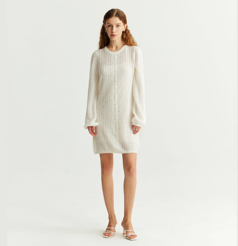 LACE CRYSTAL EMBELLISHED POINTELLE DRESS CRUSH Collection LACE CRYSTAL EMBELLISHED POINTELLE DRESS CRUSH Collection