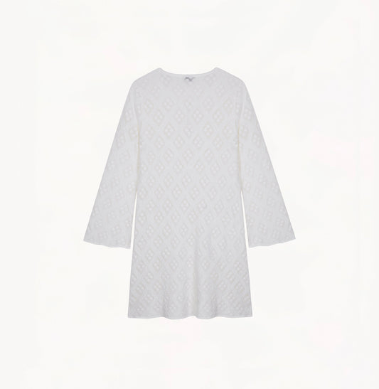 Cotton pointelle mini dress in white.