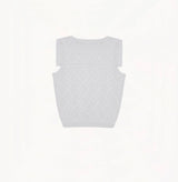 White cotton-linen diamond pointelle tank top with sailor collar, petal trim, and ribbon detailing.