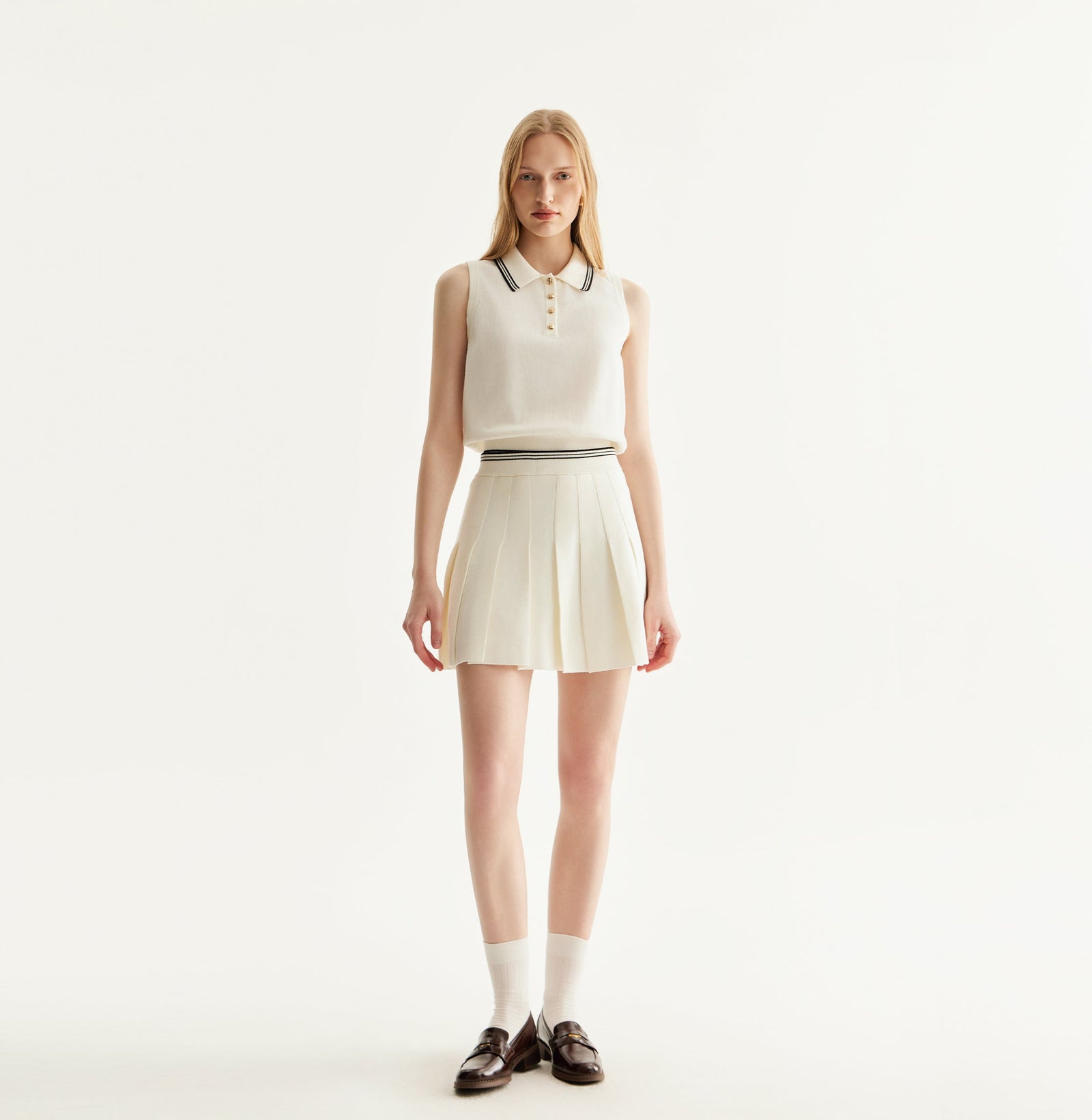Polo Tank Tops in Cotton, White, Cinched Waist | CRUSH