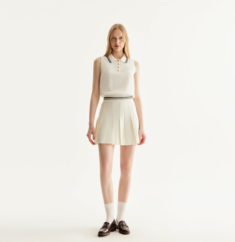 Polo Tank Tops in Cotton, White, Cinched Waist Polo Tank Tops in Cotton, White, Cinched Waist