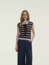 SLEEVELESS STRIPED LAPEL SHIRT