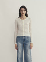 SHEER CABLE-KNIT CREWNECK CARDIGAN