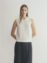 CROCHET-TRIM POINTELLE COLLARED VEST